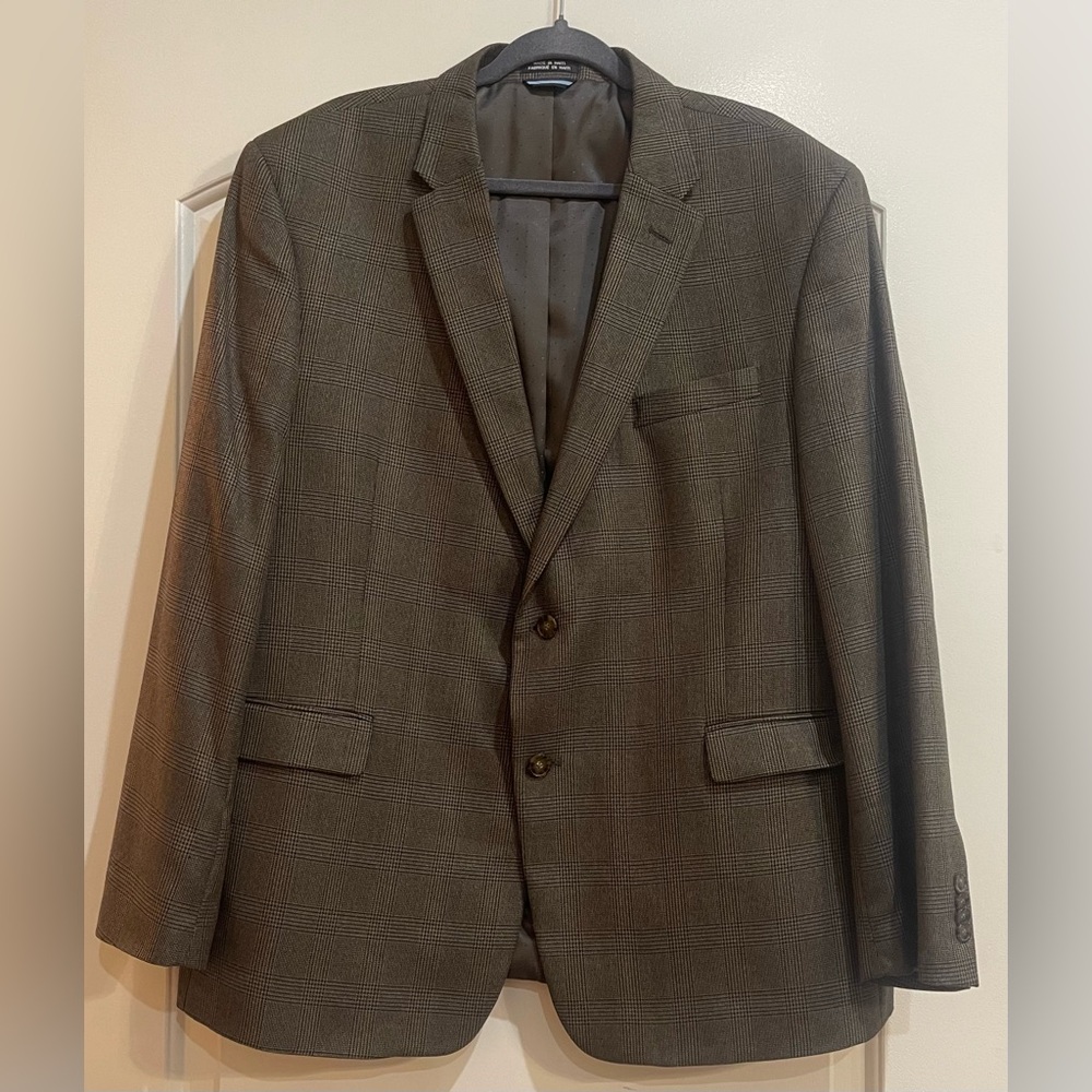 Tommy Hilfiger sport coat. Gray with black and tan plaid. New without tags.